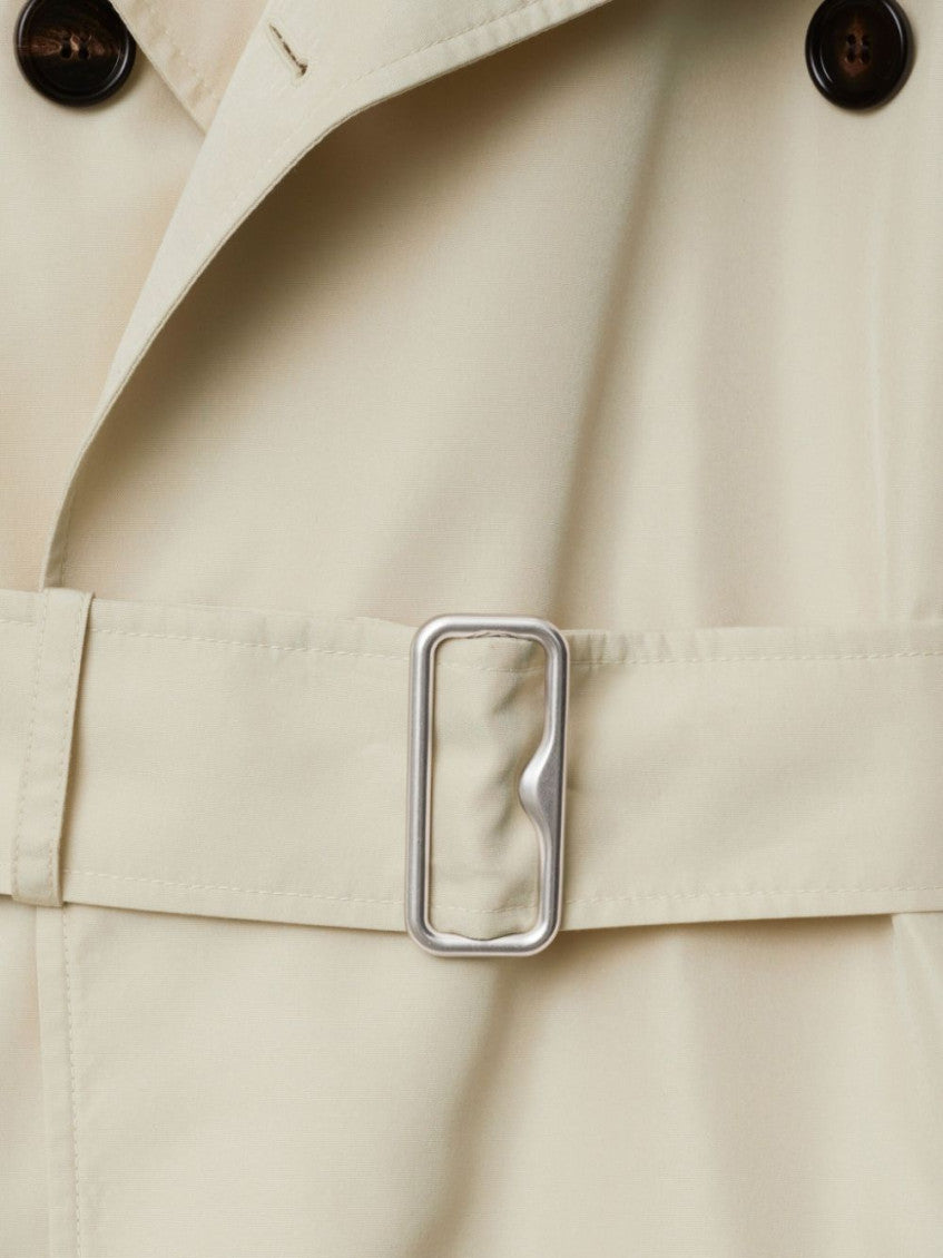 White Notched Lapel Double-breasted Trench Coat 4