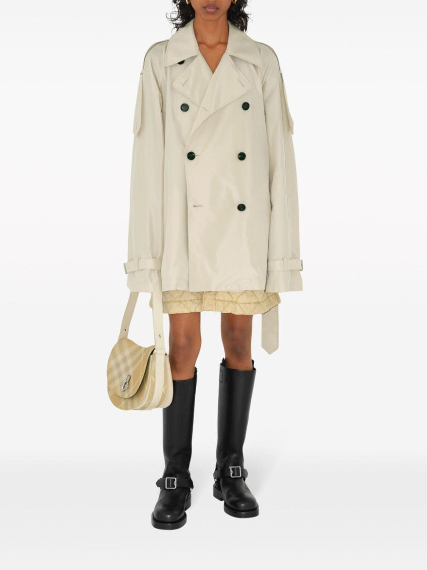 White Notched Lapel Double-breasted Trench Coat 5
