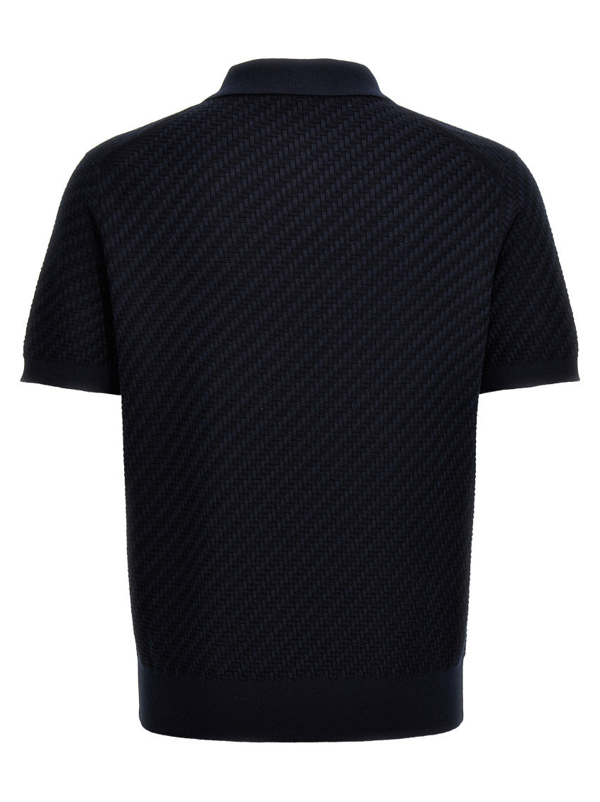 Blue Woven Knit Polo 2