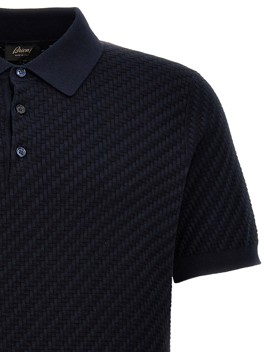 Blue Woven Knit Polo 3