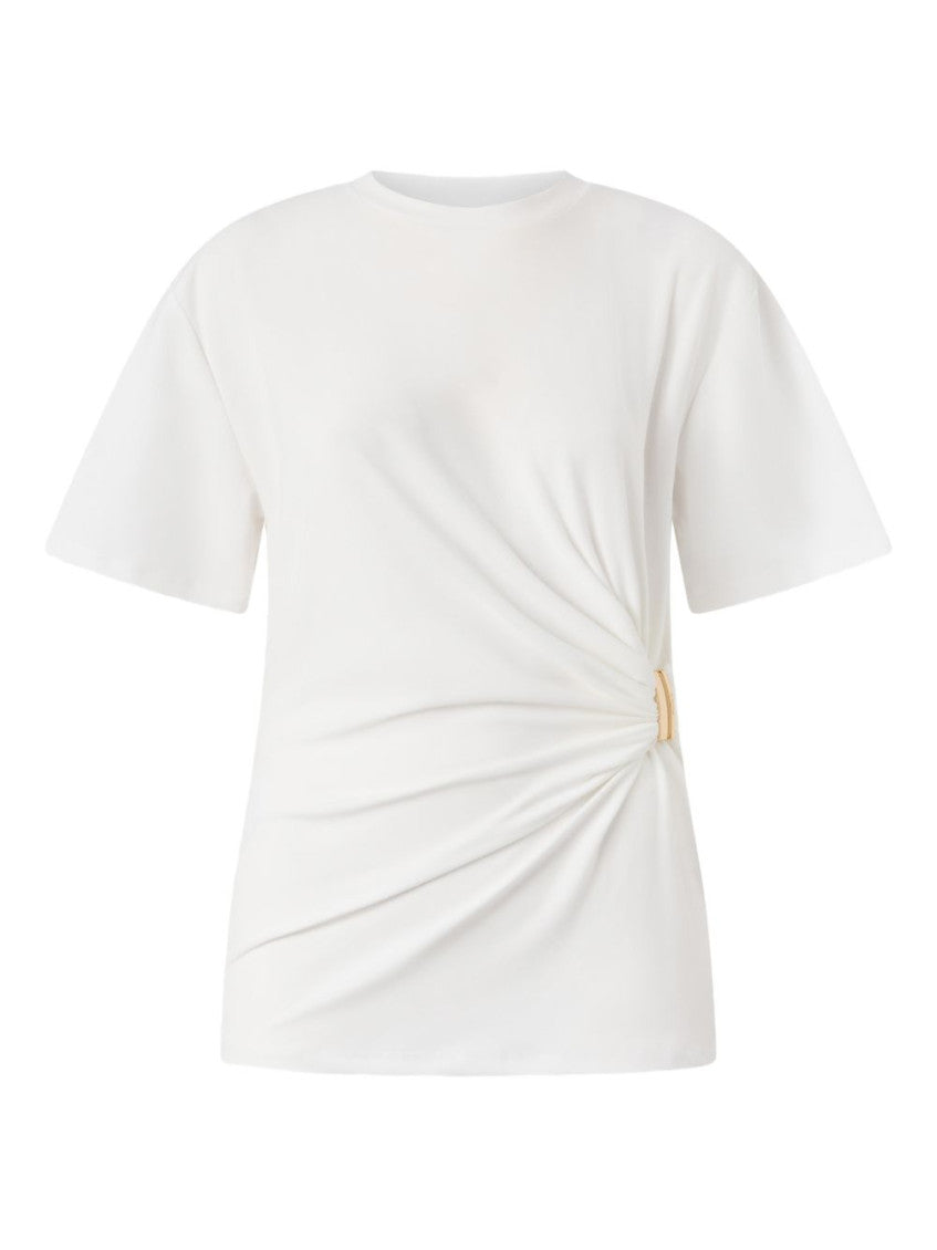 White Crew Neck Draping T-shirt 1