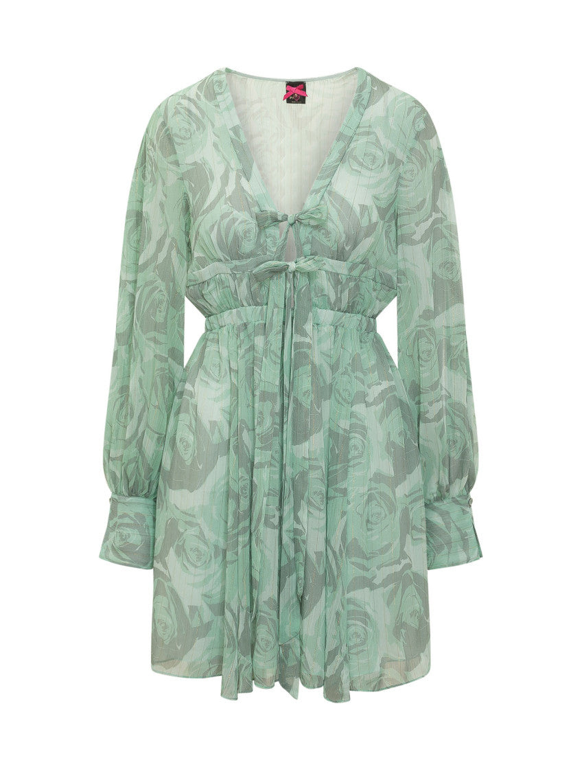Green Floral V Neck Mini Dress 1