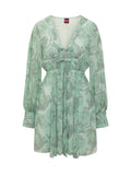 Green Floral V Neck Mini Dress 1