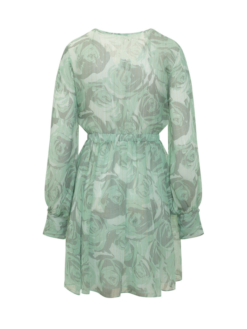 Green Floral V Neck Mini Dress 2