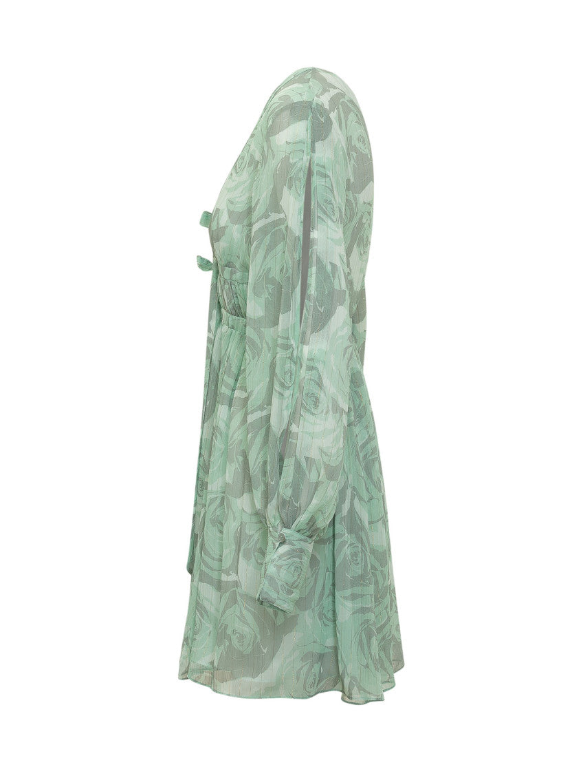 Green Floral V Neck Mini Dress 3