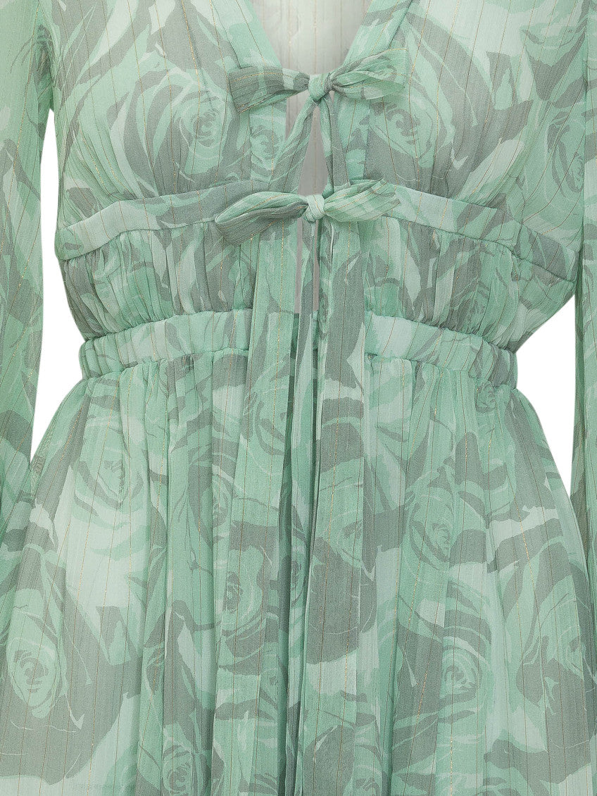 Green Floral V Neck Mini Dress 4