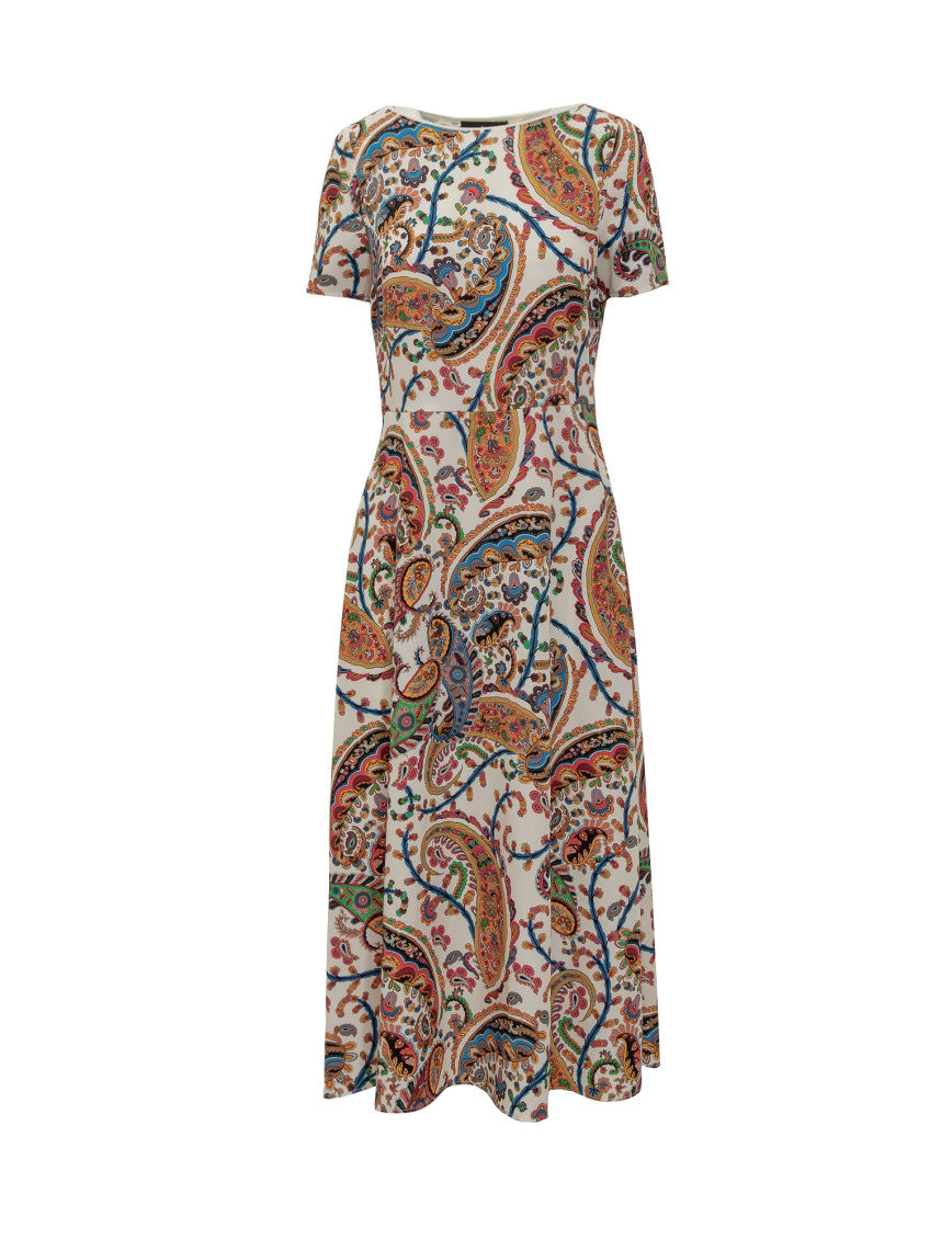 Multicolor Paisley Round Neck Midi Dress 1