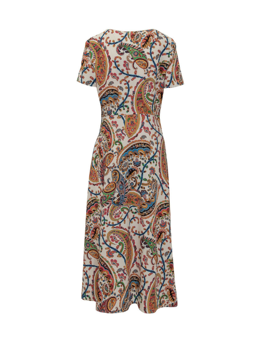 Multicolor Paisley Round Neck Midi Dress 2