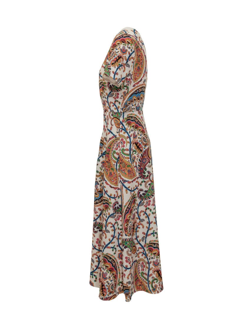 Multicolor Paisley Round Neck Midi Dress 3