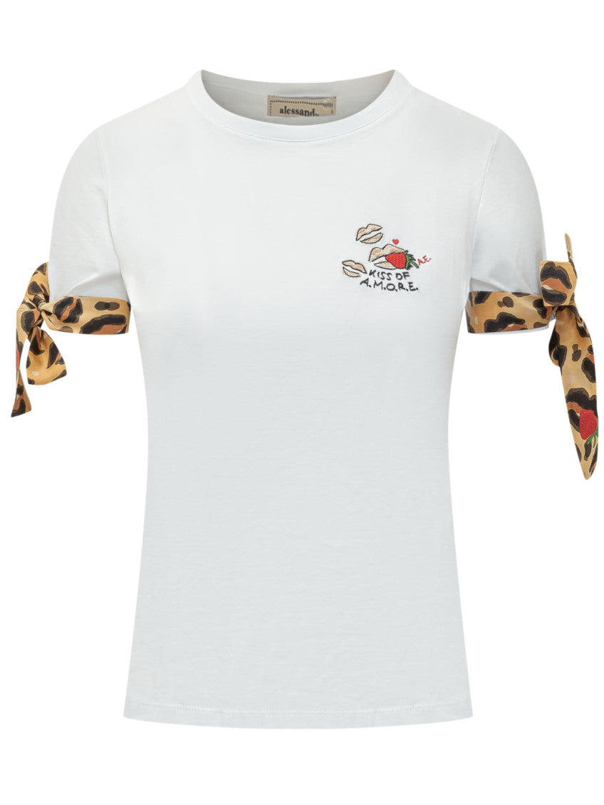 White Embroidered Crew Neck T-Shirt 1