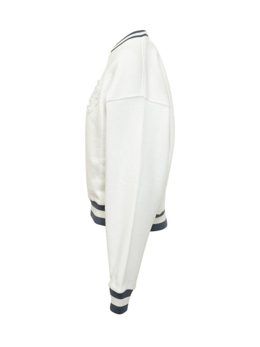 White Embellished Crew Neck Sweatshirt 3
