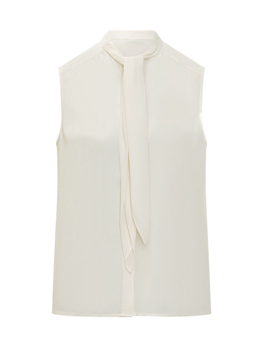 White Tie Neck Sleeveless Shirt 1
