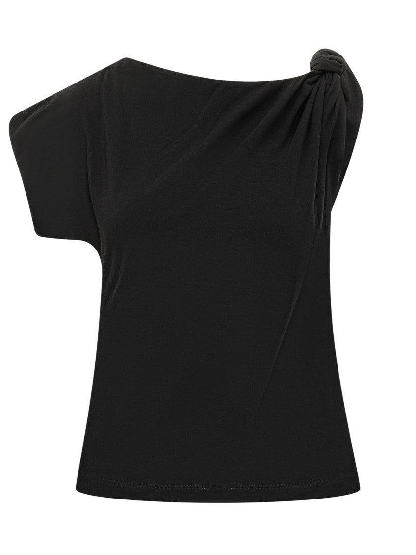 Black Solid One Shoulder T-Shirt 1
