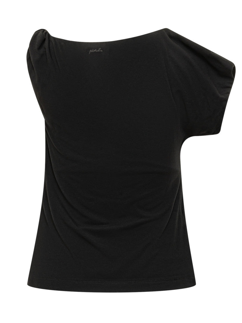Black Solid One Shoulder T-Shirt 2