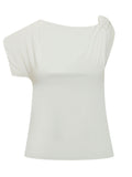 White Solid One Shoulder T-Shirt 1