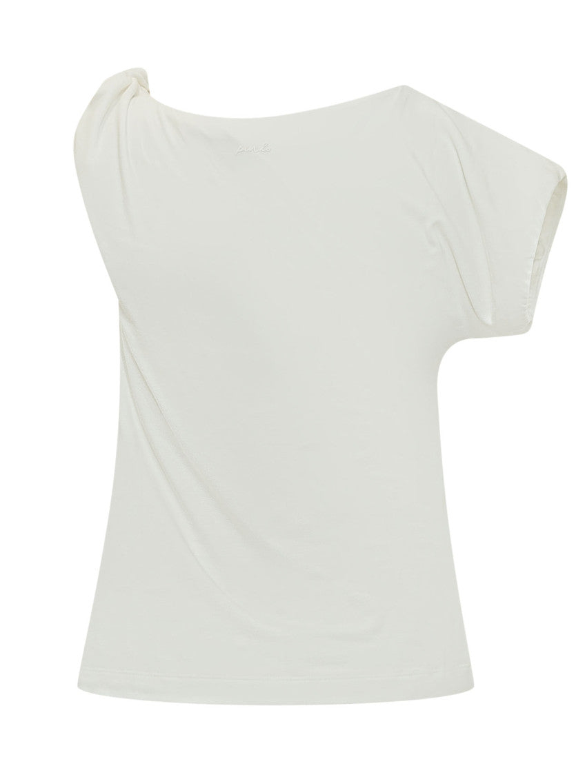 White Solid One Shoulder T-Shirt 2