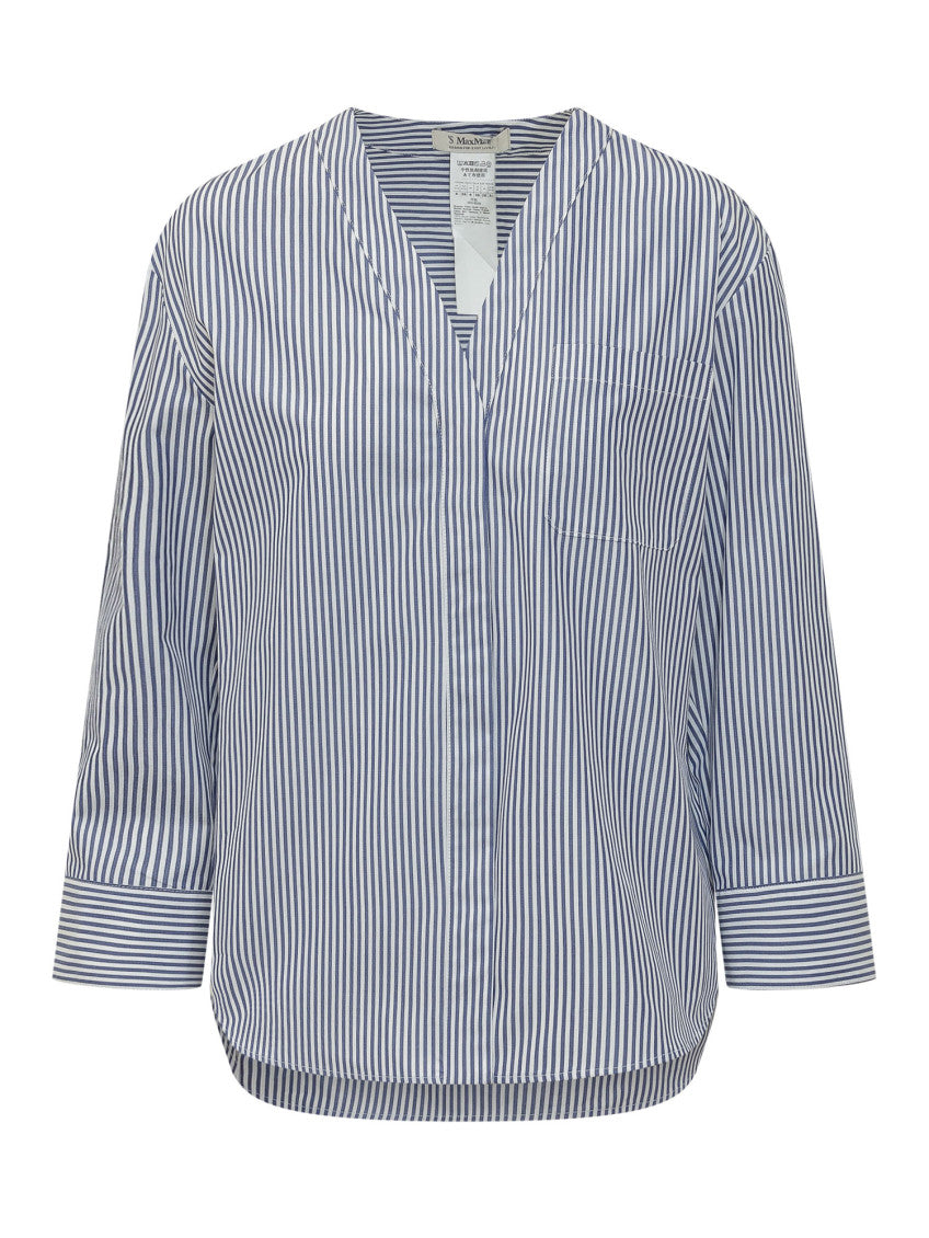 Blue V-Neck Stripes Shirt 1