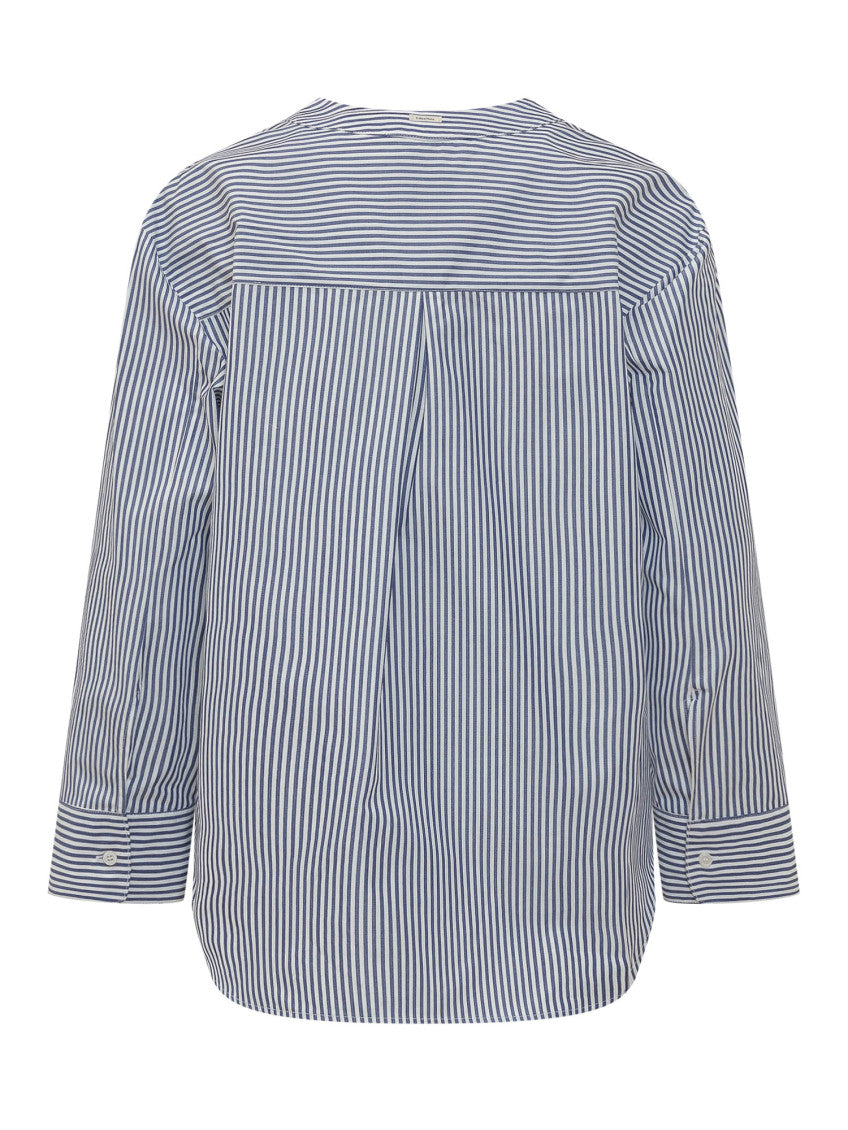 Blue V-Neck Stripes Shirt 2