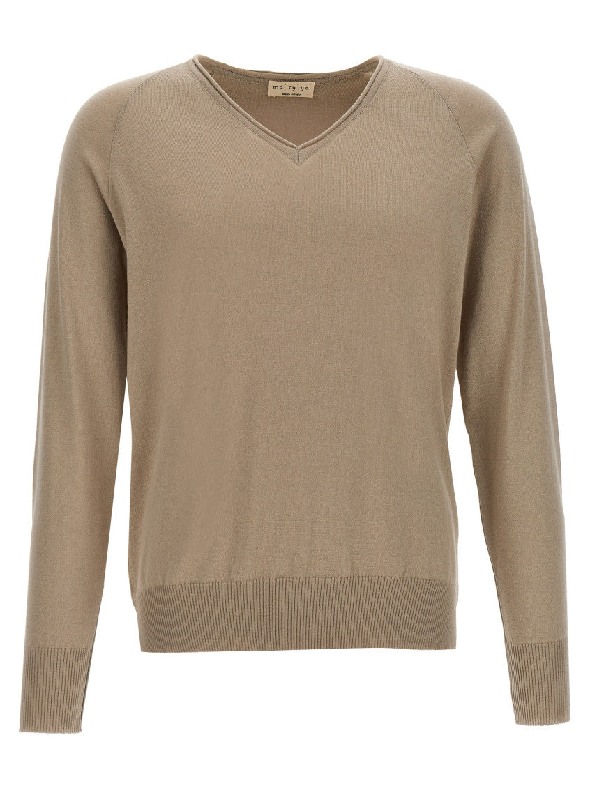 Beige V Neck Sweaters 1