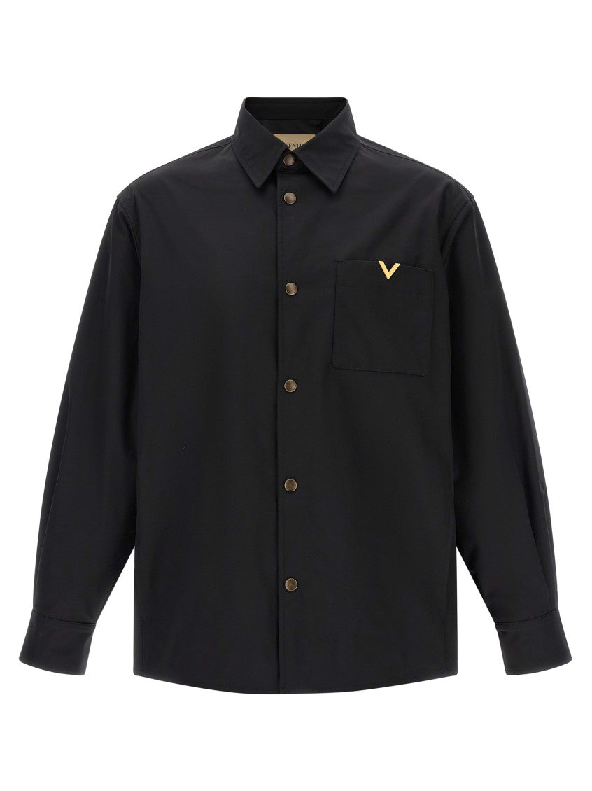 Black Solid Shirt Collar Jacket 1