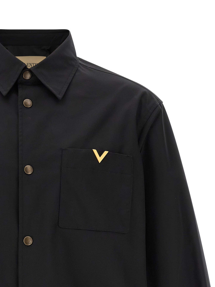 Black Solid Shirt Collar Jacket 3