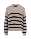 Beige Stripes Shirt Collar Sweater 1