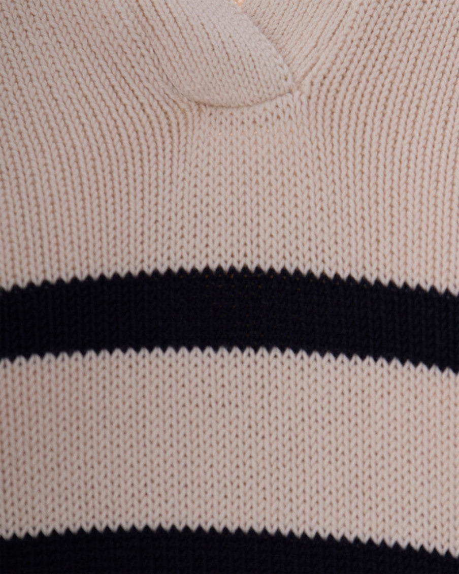 Beige Stripes Shirt Collar Sweater 3