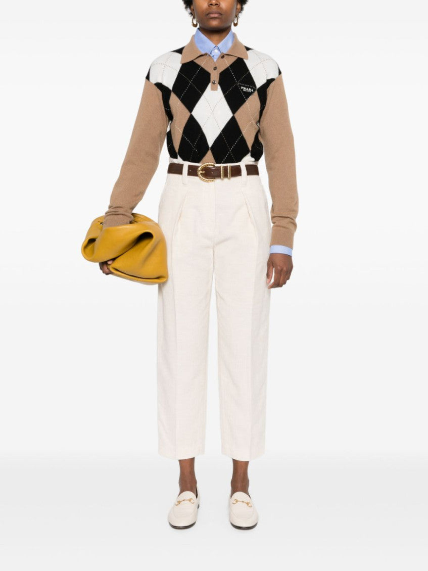 Light Yellow Cotton blend trousers 4