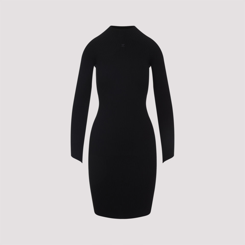 Black Circle Rib Viscose Mini Dress 2