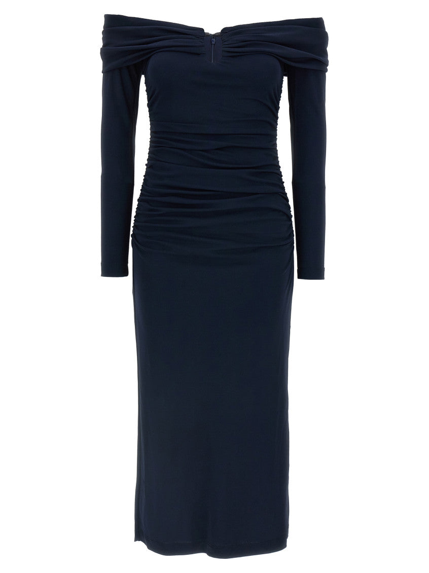 Blue 'Off-Shoulder 3/4 SLV Ruched Midi' dress 1