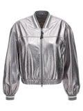 Silver Laminated leather bomber jacket 1
