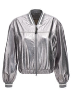 Silver Laminated leather bomber jacket 1