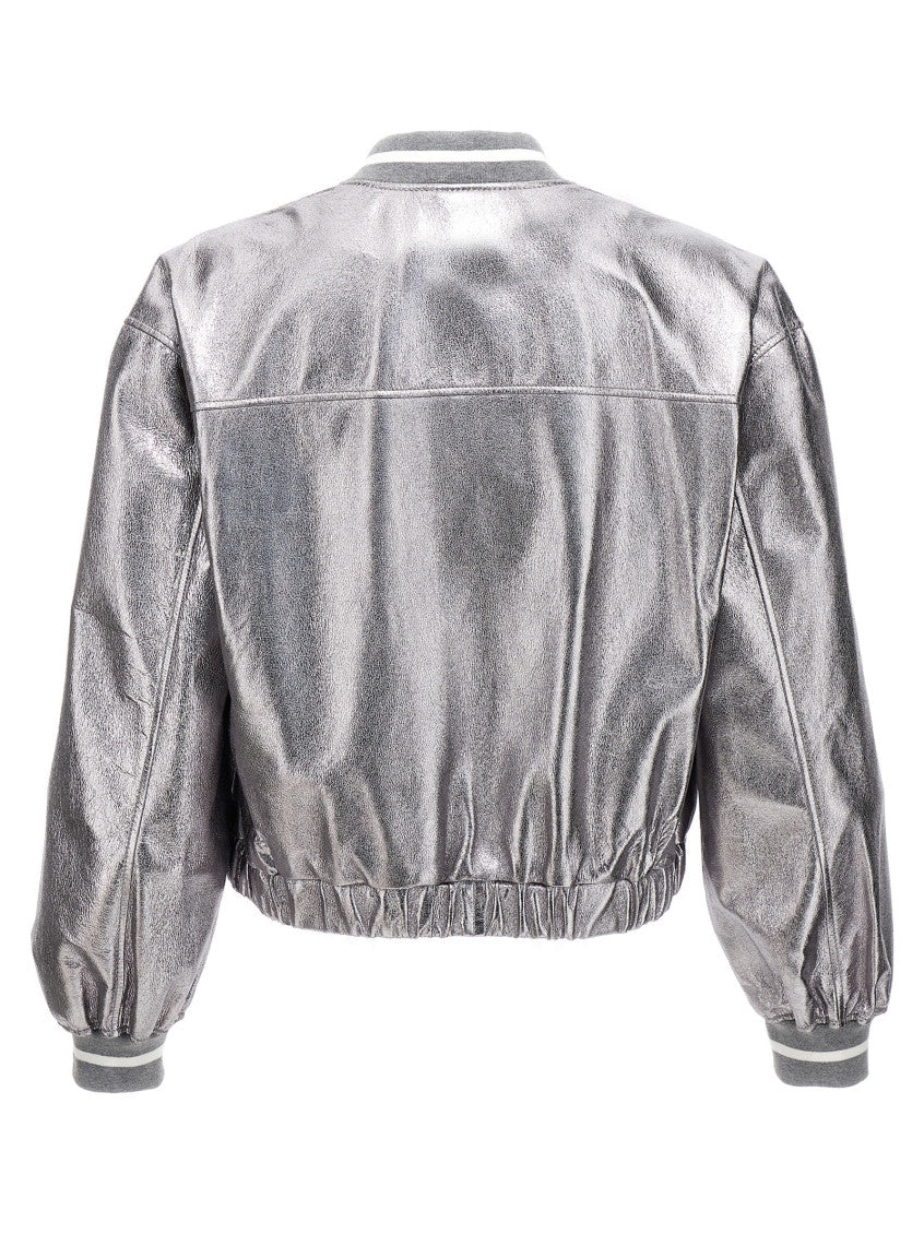 Silver Laminated leather bomber jacket 2