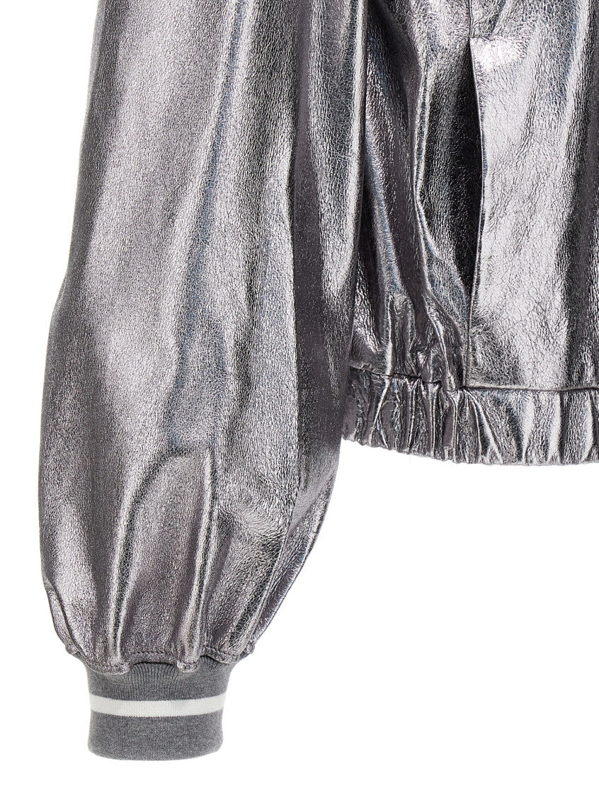 Silver Laminated leather bomber jacket 4