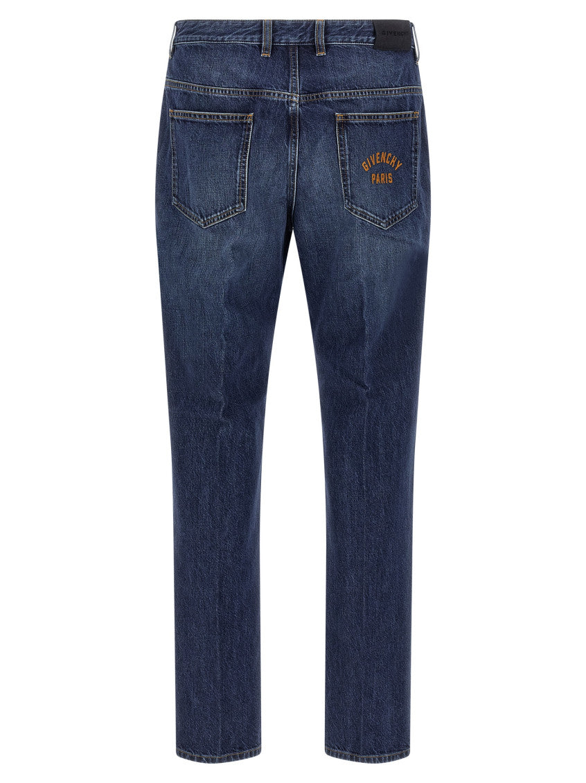 Blue Logo Embroidered Jeans 2