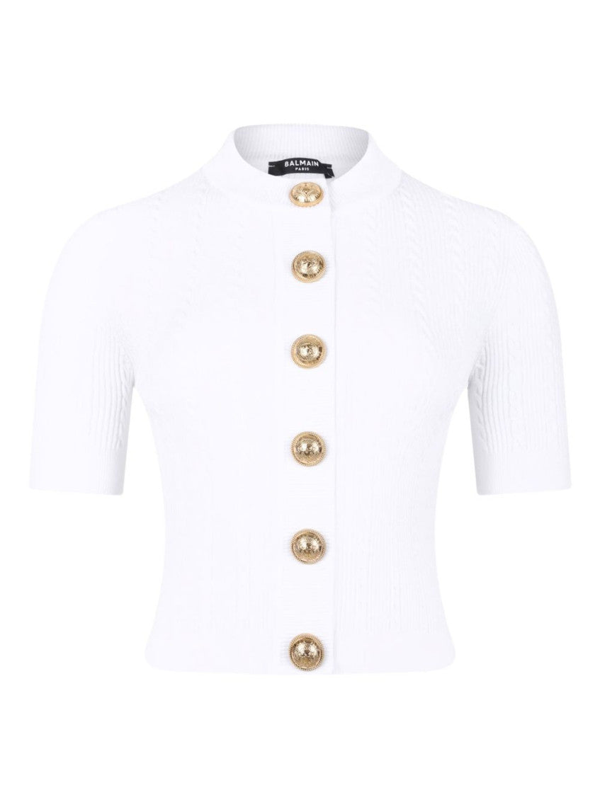 White Ribbed Buttoned Top 1