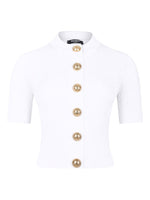 White Ribbed Buttoned Top 1