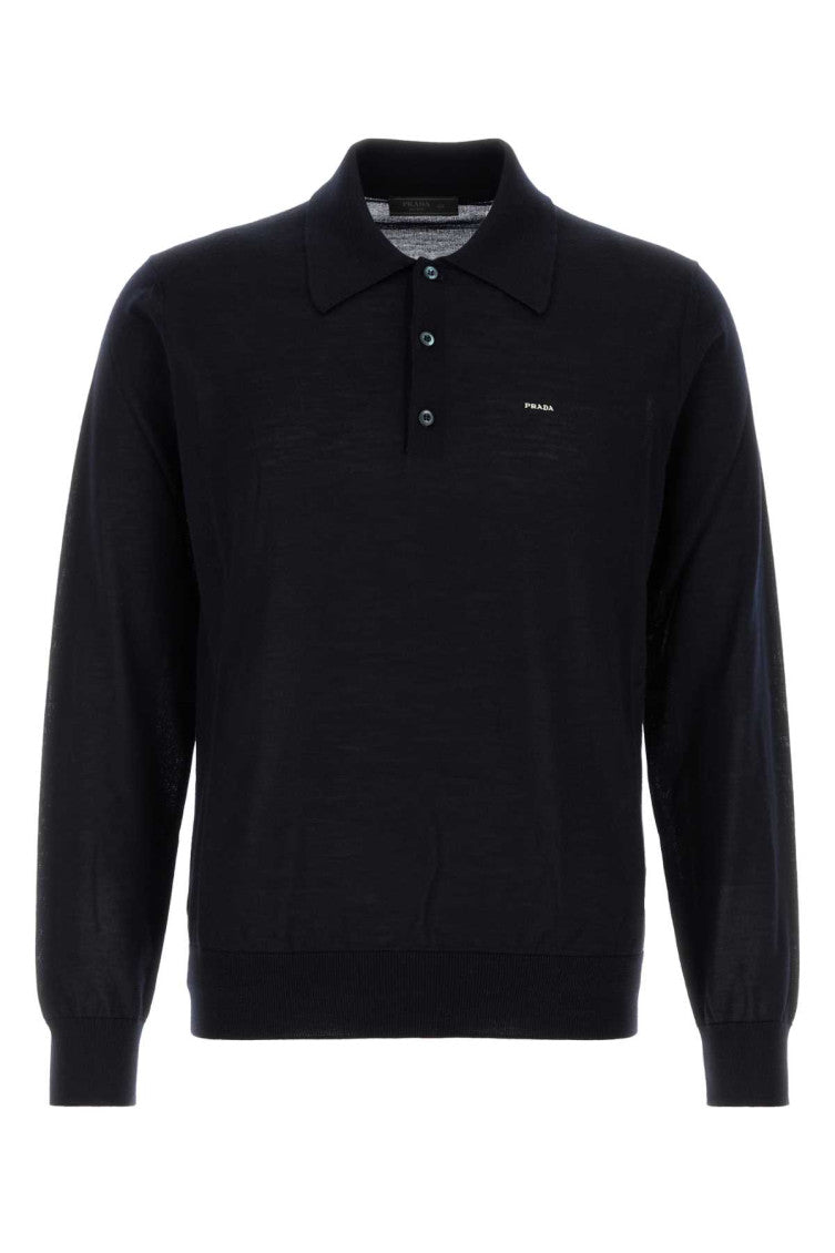 Navy Blue Long Sleeves Logo Polo 1