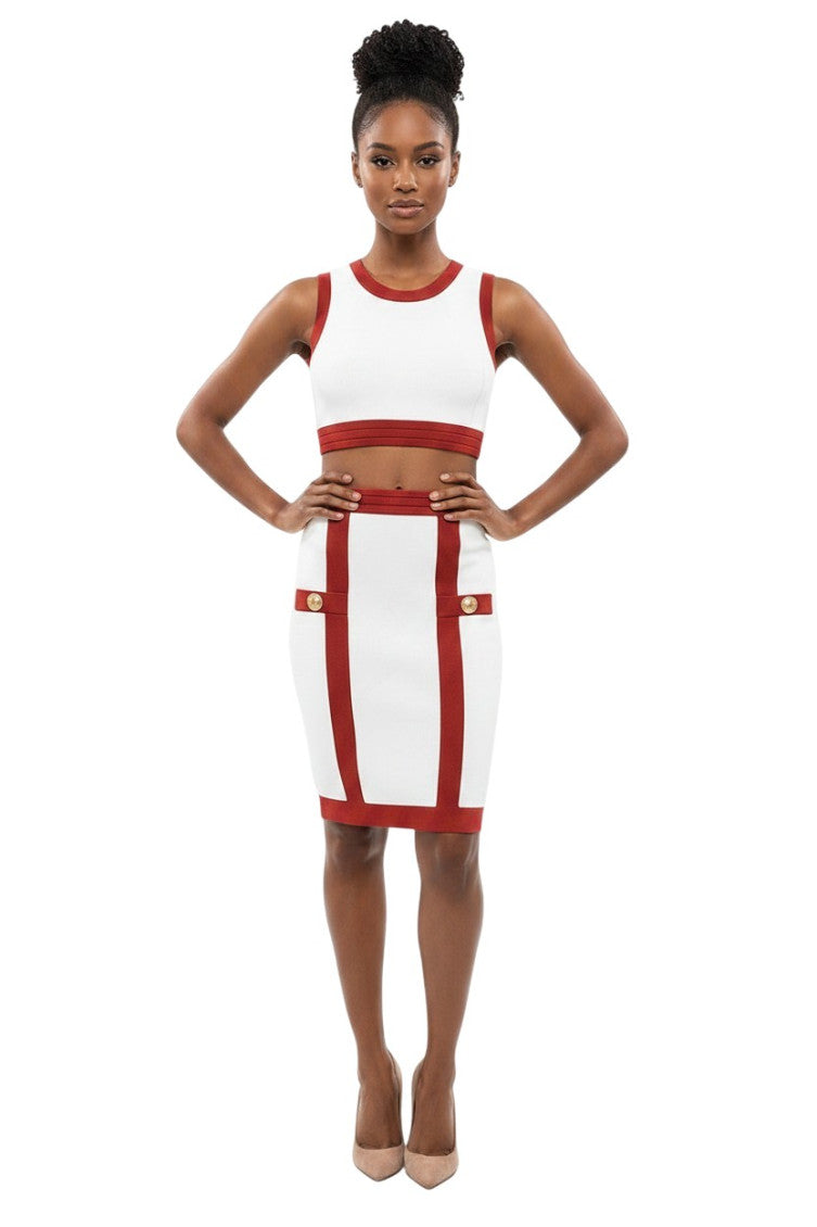 White Color Block Knee Length Skirt 1