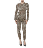 Brown Animal Print Crew Neck Jumpsuit 1