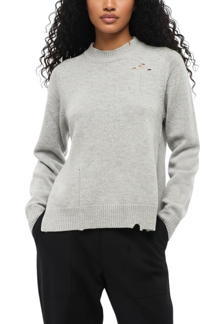Grey Distressed Crew Neck Sweater 1