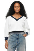 White Color Block V Neck Sweatshirt 1