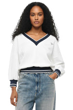 White Color Block V Neck Sweatshirt 1
