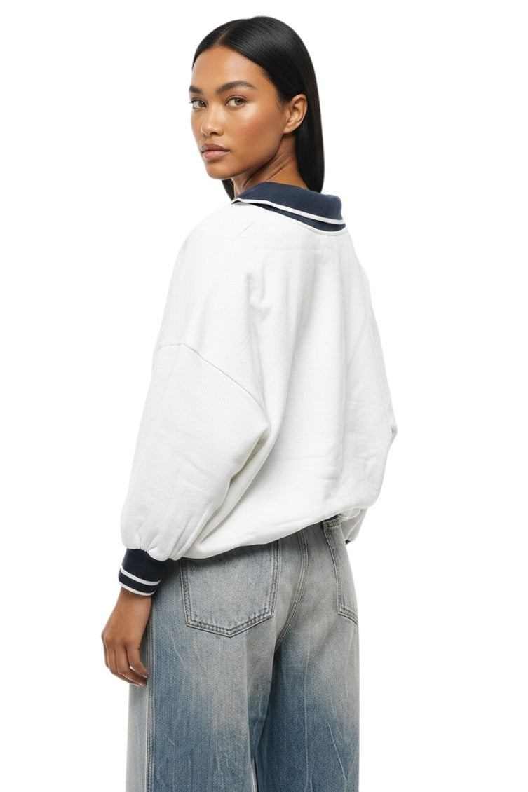 White Color Block V Neck Sweatshirt 2