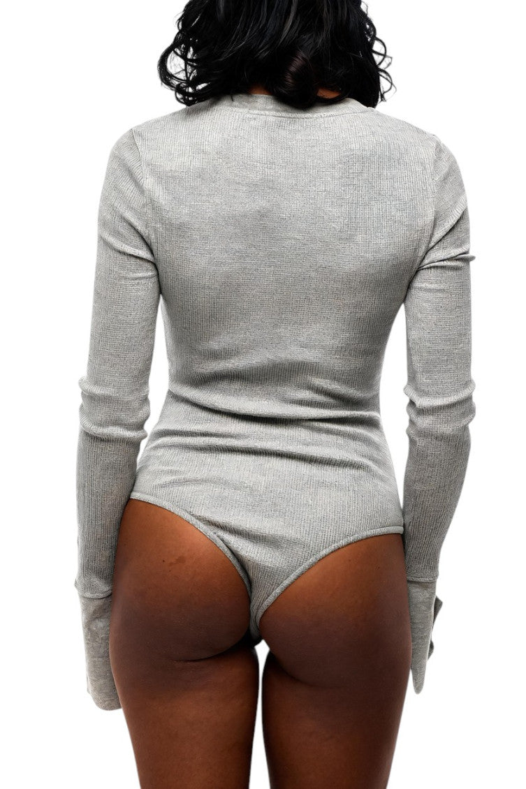 Grey Textured V Neck Top 2