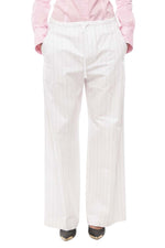 White Straight Drawstring Pants 1