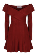 Maroon Knitted Off Shoulder Mini Dress 1