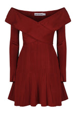Maroon Knitted Off Shoulder Mini Dress 1