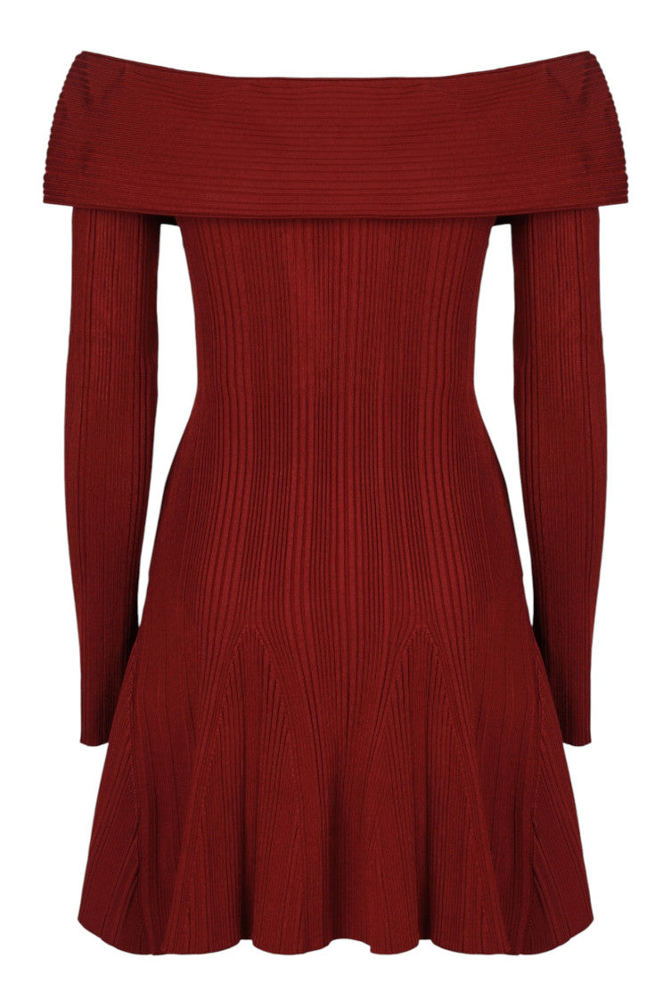 Maroon Knitted Off Shoulder Mini Dress 2