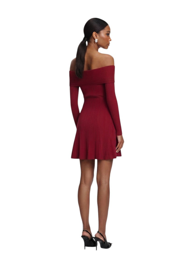 Maroon Knitted Off Shoulder Mini Dress 4